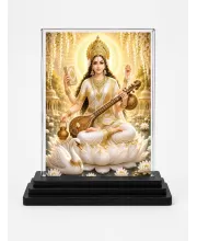Saraswati Acrylic Car Dashboard Showpiece | Double-Sided Saraswati Photo Stand | 3 X 4 Inch Photo | Transparent Acrylic Frame With Black Base | Car Dashboard, Office & Table Decor (F70606)