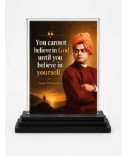 Vivekananda Acrylic Car Dashboard Showpiece | Double-Sided Vivekananda Photo Stand | 3 X 4 Inch Photo | Transparent Acrylic Frame With Black Base | Car Dashboard, Office & Table Decor (F70608)