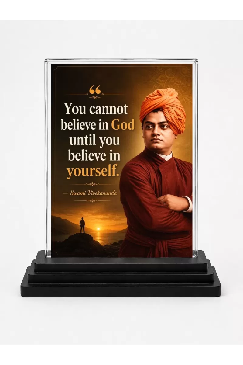 Vivekananda Acrylic Car Dashboard Showpiece | Double-Sided Vivekananda Photo Stand | 3 X 4 Inch Photo | Transparent Acrylic Frame With Black Base | Car Dashboard, Office & Table Decor (F70608)