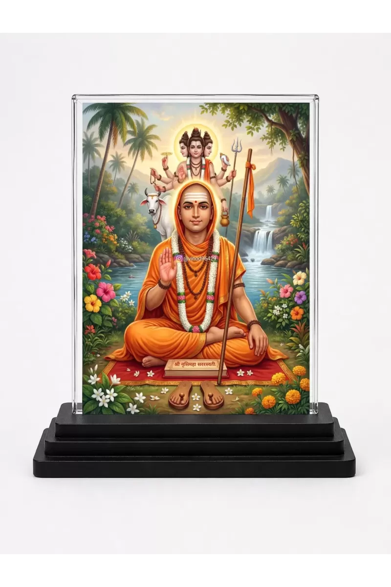 Saraswati Acrylic Car Dashboard Showpiece | Double-Sided Saraswati Photo Stand | 3 X 4 Inch Photo | Transparent Acrylic Frame With Black Base | Car Dashboard, Office & Table Decor (F70609)