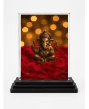 Hindu Deity Acrylic Car Dashboard Showpiece | Double-Sided Hindu Deity Photo Stand | 3 X 4 Inch Photo | Transparent Acrylic Frame With Black Base | Car Dashboard, Office & Table Decor (F70611)