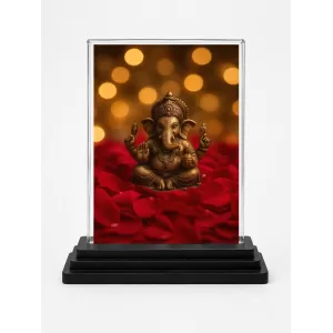 Hindu Deity Acrylic Car Dashboard Showpiece | Double-Sided Hindu Deity Photo Stand | 3 X 4 Inch Photo | Transparent Acrylic Frame With Black Base | Car Dashboard, Office & Table Decor (F70611)