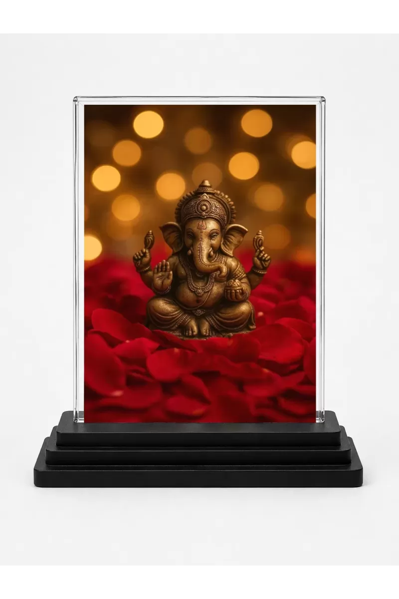 Hindu Deity Acrylic Car Dashboard Showpiece | Double-Sided Hindu Deity Photo Stand | 3 X 4 Inch Photo | Transparent Acrylic Frame With Black Base | Car Dashboard, Office & Table Decor (F70611)