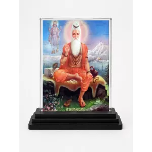Maharishi Veda Vyasa Acrylic Car Dashboard Showpiece | Double-Sided Maharishi Veda Vyasa Photo Stand | 3 X 4 Inch Photo | Transparent Acrylic Frame With Black Base | Car Dashboard, Office & Table Decor (F70612)