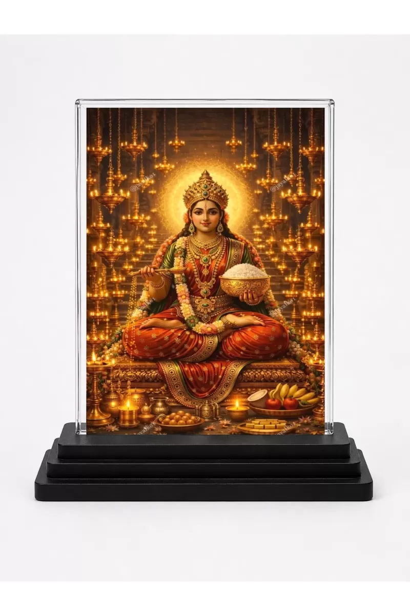 Annapurna Acrylic Car Dashboard Showpiece | Double-Sided Annapurna Photo Stand | 3 X 4 Inch Photo | Transparent Acrylic Frame With Black Base | Car Dashboard, Office & Table Decor (F70613)