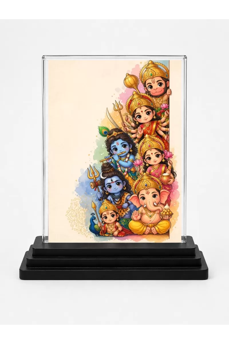 Baby Deity Acrylic Car Dashboard Showpiece | Double-Sided Baby Deity Photo Stand | 3 X 4 Inch Photo | Transparent Acrylic Frame With Black Base | Car Dashboard, Office & Table Decor (F70614)