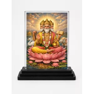 Hindu Deity Acrylic Car Dashboard Showpiece | Double-Sided Hindu Deity Photo Stand | 3 X 4 Inch Photo | Transparent Acrylic Frame With Black Base | Car Dashboard, Office & Table Decor (F70616)