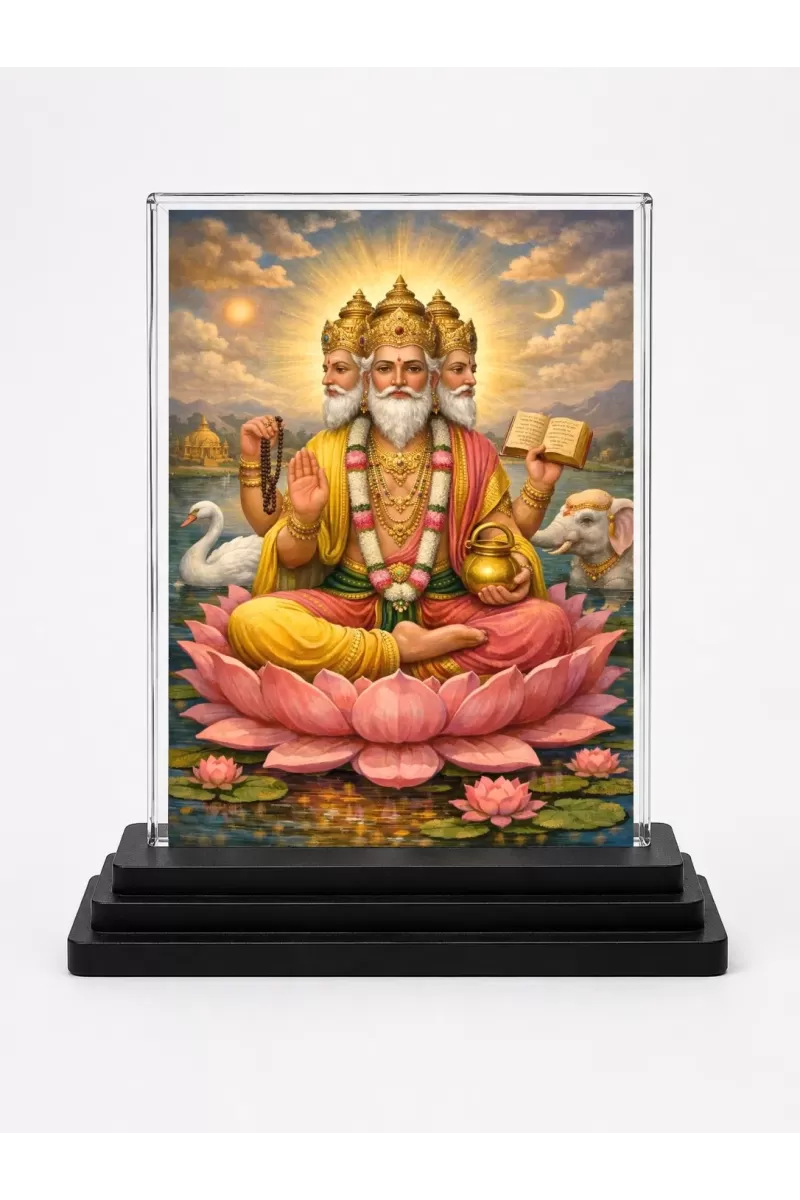 Hindu Deity Acrylic Car Dashboard Showpiece | Double-Sided Hindu Deity Photo Stand | 3 X 4 Inch Photo | Transparent Acrylic Frame With Black Base | Car Dashboard, Office & Table Decor (F70616)