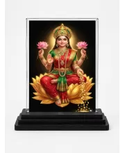 Hindu Goddess Acrylic Car Dashboard Showpiece | Double-Sided Hindu Goddess Photo Stand | 3 X 4 Inch Photo | Transparent Acrylic Frame With Black Base | Car Dashboard, Office & Table Decor (F70617)