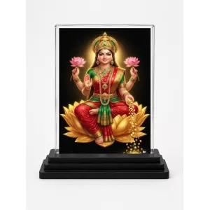 Hindu Goddess Acrylic Car Dashboard Showpiece | Double-Sided Hindu Goddess Photo Stand | 3 X 4 Inch Photo | Transparent Acrylic Frame With Black Base | Car Dashboard, Office & Table Decor (F70617)