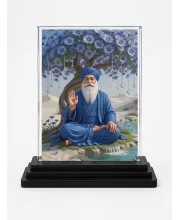 Guru Nanak Dev Ji Acrylic Car Dashboard Showpiece | Double-Sided Guru Nanak Dev Ji Photo Stand | 3 X 4 Inch Photo | Transparent Acrylic Frame With Black Base | Car Dashboard, Office & Table Decor (F70618)