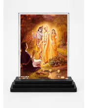 Chaitanya Mahaprabhu Acrylic Car Dashboard Showpiece | Double-Sided Chaitanya Mahaprabhu Photo Stand | 3 X 4 Inch Photo | Transparent Acrylic Frame With Black Base | Car Dashboard, Office & Table Decor (F70619)