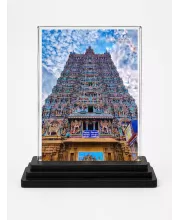 Meenakshi Temple Acrylic Car Dashboard Showpiece | Double-Sided Meenakshi Temple Photo Stand | 3 X 4 Inch Photo | Transparent Acrylic Frame With Black Base | Car Dashboard, Office & Table Decor (F70620)