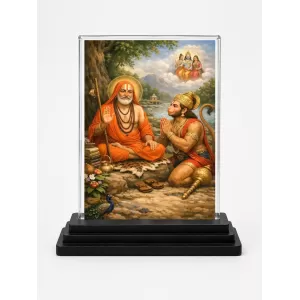 Railanga Swami Acrylic Car Dashboard Showpiece | Double-Sided Railanga Swami Photo Stand | 3 X 4 Inch Photo | Transparent Acrylic Frame With Black Base | Car Dashboard, Office & Table Decor (F70621)
