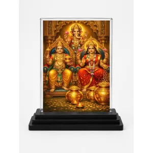 Hindu Deity Acrylic Car Dashboard Showpiece | Double-Sided Hindu Deity Photo Stand | 3 X 4 Inch Photo | Transparent Acrylic Frame With Black Base | Car Dashboard, Office & Table Decor (F70626)
