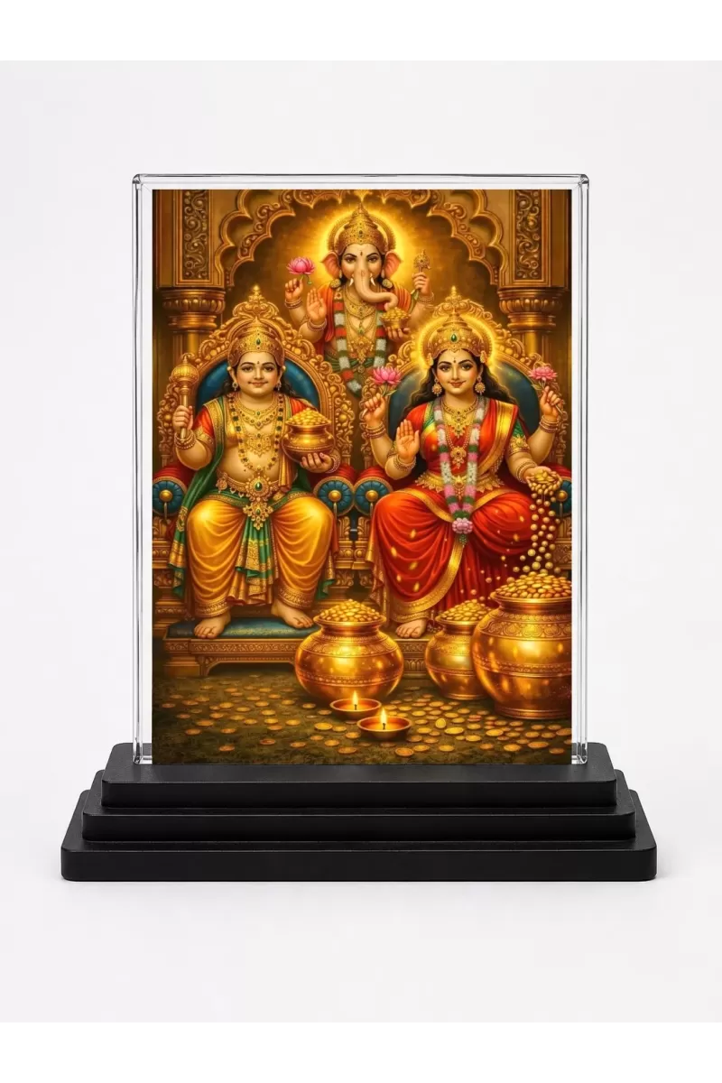 Hindu Deity Acrylic Car Dashboard Showpiece | Double-Sided Hindu Deity Photo Stand | 3 X 4 Inch Photo | Transparent Acrylic Frame With Black Base | Car Dashboard, Office & Table Decor (F70626)