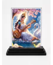 Hindu Deity Acrylic Car Dashboard Showpiece | Double-Sided Hindu Deity Photo Stand | 3 X 4 Inch Photo | Transparent Acrylic Frame With Black Base | Car Dashboard, Office & Table Decor (F70627)