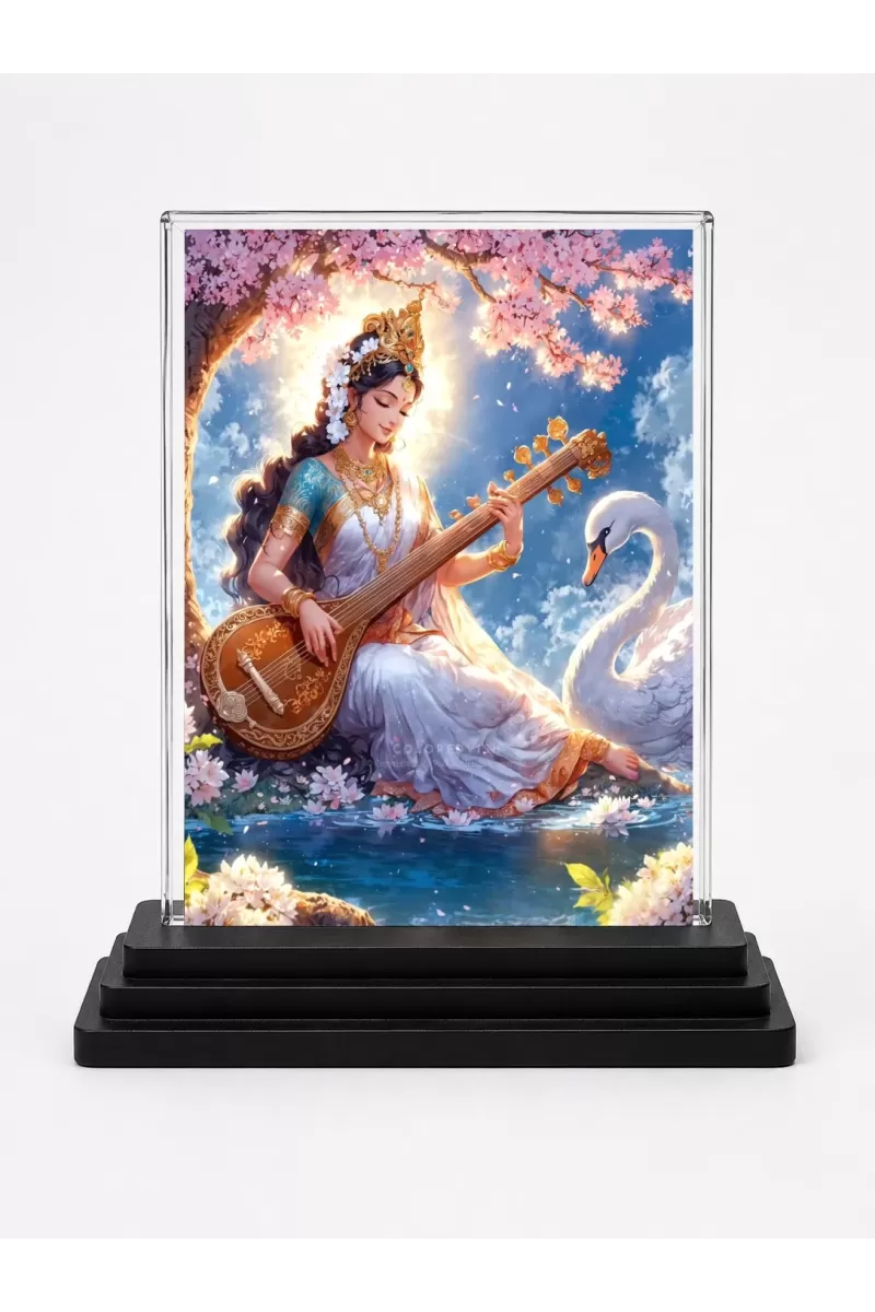 Hindu Deity Acrylic Car Dashboard Showpiece | Double-Sided Hindu Deity Photo Stand | 3 X 4 Inch Photo | Transparent Acrylic Frame With Black Base | Car Dashboard, Office & Table Decor (F70627)