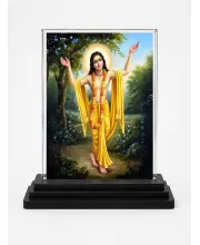 Sri Chaitannya Acrylic Car Dashboard Showpiece | Double-Sided Sri Chaitannya Photo Stand | 3 X 4 Inch Photo | Transparent Acrylic Frame With Black Base | Car Dashboard, Office & Table Decor (F70628)