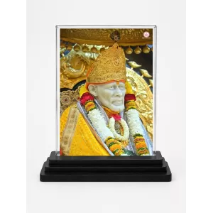 Sai Baba Of Shirdi Acrylic Car Dashboard Showpiece | Double-Sided Sai Baba Of Shirdi Photo Stand | 3 X 4 Inch Photo | Transparent Acrylic Frame With Black Base | Car Dashboard, Office & Table Decor (F70629)