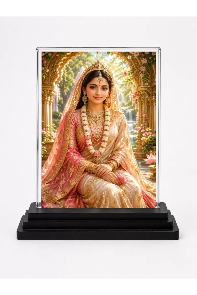 Devi Acrylic Car Dashboard Showpiece | Double-Sided Devi Photo Stand | 3 X 4 Inch Photo | Transparent Acrylic Frame With Black Base | Car Dashboard, Office & Table Decor (F70631)