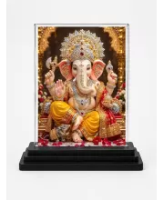 Lord Ganesha Acrylic Car Dashboard Showpiece | Double-Sided Lord Ganesha Photo Stand | 3 X 4 Inch Photo | Transparent Acrylic Frame With Black Base | Car Dashboard, Office & Table Decor (F70632)