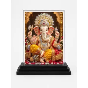 Lord Ganesha Acrylic Car Dashboard Showpiece | Double-Sided Lord Ganesha Photo Stand | 3 X 4 Inch Photo | Transparent Acrylic Frame With Black Base | Car Dashboard, Office & Table Decor (F70632)
