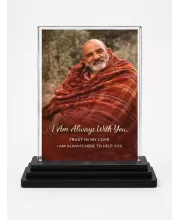 Neem Karoli Baba Acrylic Car Dashboard Showpiece | Double-Sided Neem Karoli Baba Photo Stand | 3 X 4 Inch Photo | Transparent Acrylic Frame With Black Base | Car Dashboard, Office & Table Decor (F70634)