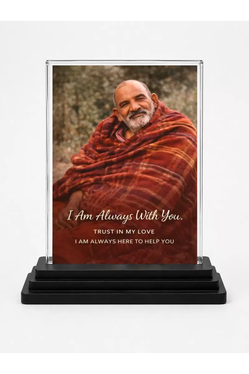 Neem Karoli Baba Acrylic Car Dashboard Showpiece | Double-Sided Neem Karoli Baba Photo Stand | 3 X 4 Inch Photo | Transparent Acrylic Frame With Black Base | Car Dashboard, Office & Table Decor (F70634)