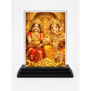 Lord Ganesha Acrylic Car Dashboard Showpiece | Double-Sided Lord Ganesha Photo Stand | 3 X 4 Inch Photo | Transparent Acrylic Frame With Black Base | Car Dashboard, Office & Table Decor (F70635)