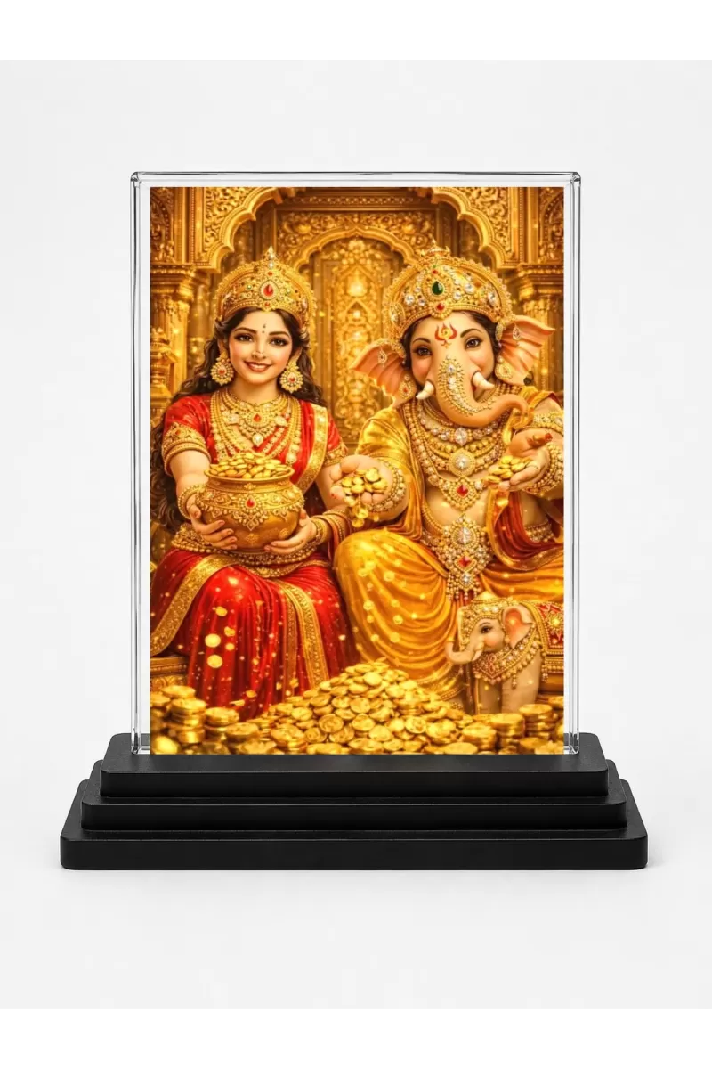 Lord Ganesha Acrylic Car Dashboard Showpiece | Double-Sided Lord Ganesha Photo Stand | 3 X 4 Inch Photo | Transparent Acrylic Frame With Black Base | Car Dashboard, Office & Table Decor (F70635)
