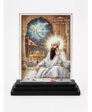 Guru Har Krishan Ji Acrylic Car Dashboard Showpiece | Double-Sided Guru Har Krishan Ji Photo Stand | 3 X 4 Inch Photo | Transparent Acrylic Frame With Black Base | Car Dashboard, Office & Table Decor (F70636)