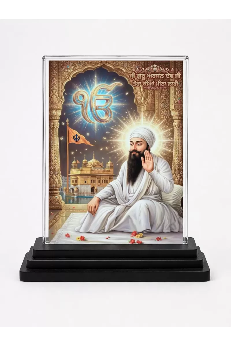 Guru Har Krishan Ji Acrylic Car Dashboard Showpiece | Double-Sided Guru Har Krishan Ji Photo Stand | 3 X 4 Inch Photo | Transparent Acrylic Frame With Black Base | Car Dashboard, Office & Table Decor (F70636)