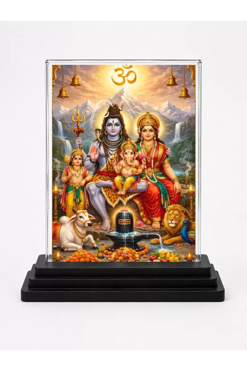 Mahadev Acrylic Car Dashboard Showpiece | Double-Sided Mahadev Photo Stand | 3 X 4 Inch Photo | Transparent Acrylic Frame With Black Base | Car Dashboard, Office & Table Decor (F70637)