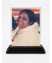 Durga Maa Acrylic Car Dashboard Showpiece | Double-Sided Durga Maa Photo Stand | 3 X 4 Inch Photo | Transparent Acrylic Frame With Black Base | Car Dashboard, Office & Table Decor (F70638)