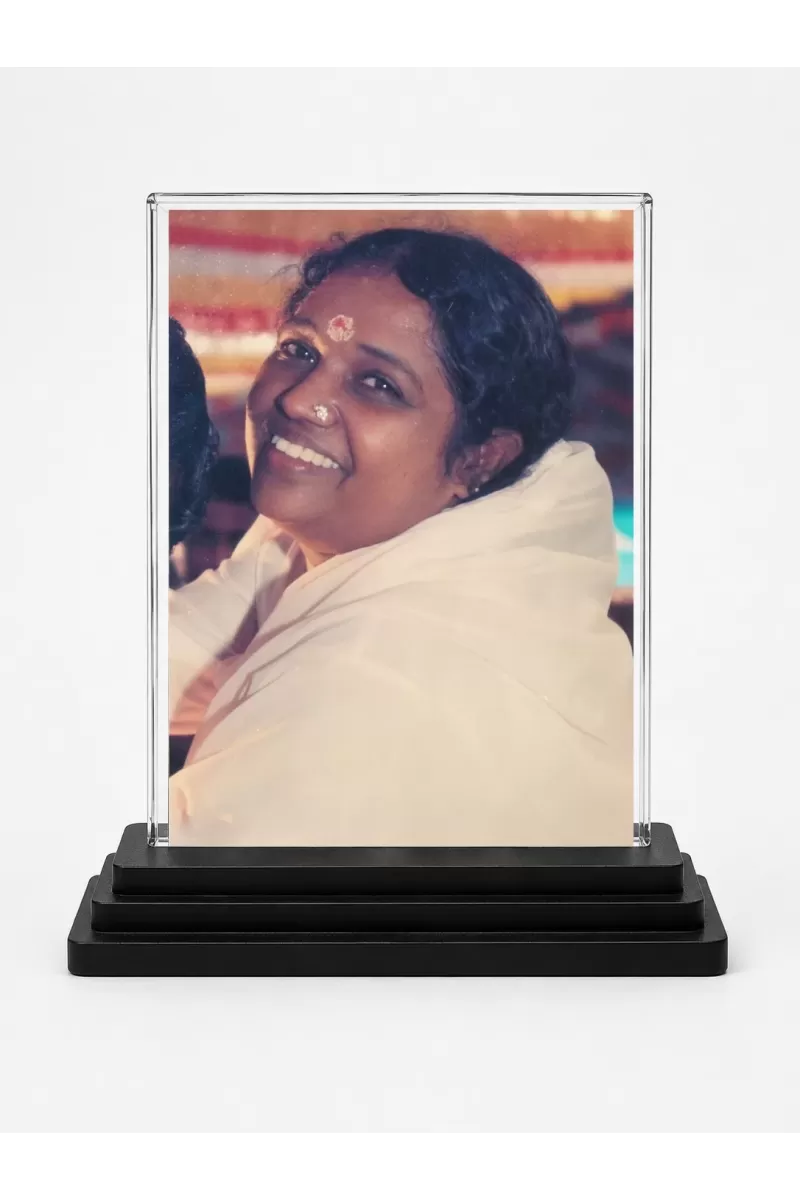 Durga Maa Acrylic Car Dashboard Showpiece | Double-Sided Durga Maa Photo Stand | 3 X 4 Inch Photo | Transparent Acrylic Frame With Black Base | Car Dashboard, Office & Table Decor (F70638)