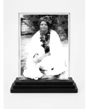 Anandamayi Ma Acrylic Car Dashboard Showpiece | Double-Sided Anandamayi Ma Photo Stand | 3 X 4 Inch Photo | Transparent Acrylic Frame With Black Base | Car Dashboard, Office & Table Decor (F70640)