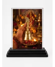 Temple Aarti Acrylic Car Dashboard Showpiece | Double-Sided Temple Aarti Photo Stand | 3 X 4 Inch Photo | Transparent Acrylic Frame With Black Base | Car Dashboard, Office & Table Decor (F70641)