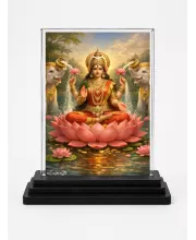 Hindu Goddess Acrylic Car Dashboard Showpiece | Double-Sided Hindu Goddess Photo Stand | 3 X 4 Inch Photo | Transparent Acrylic Frame With Black Base | Car Dashboard, Office & Table Decor (F70643)