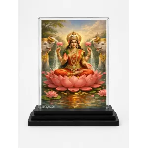 Hindu Goddess Acrylic Car Dashboard Showpiece | Double-Sided Hindu Goddess Photo Stand | 3 X 4 Inch Photo | Transparent Acrylic Frame With Black Base | Car Dashboard, Office & Table Decor (F70643)