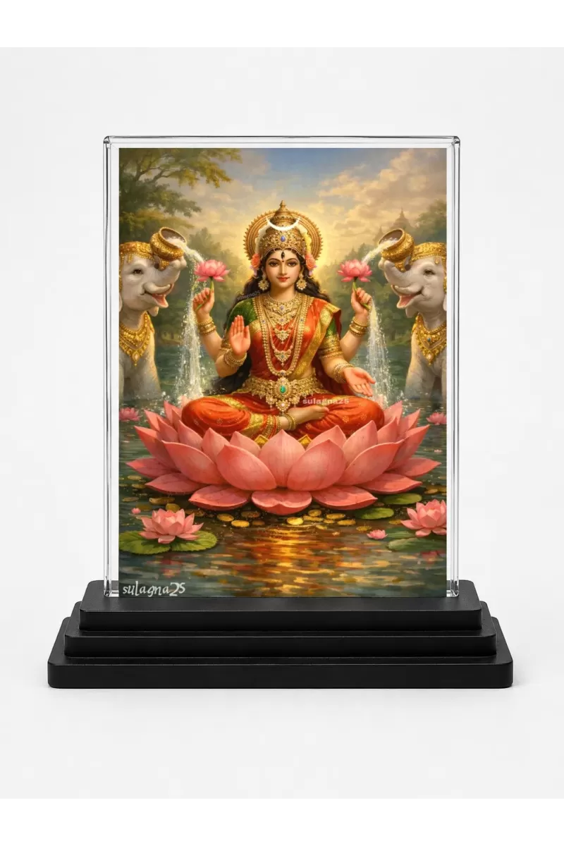 Hindu Goddess Acrylic Car Dashboard Showpiece | Double-Sided Hindu Goddess Photo Stand | 3 X 4 Inch Photo | Transparent Acrylic Frame With Black Base | Car Dashboard, Office & Table Decor (F70643)