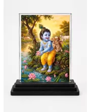 Hindu Deity Acrylic Car Dashboard Showpiece | Double-Sided Hindu Deity Photo Stand | 3 X 4 Inch Photo | Transparent Acrylic Frame With Black Base | Car Dashboard, Office & Table Decor (F70644)