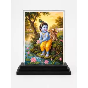Hindu Deity Acrylic Car Dashboard Showpiece | Double-Sided Hindu Deity Photo Stand | 3 X 4 Inch Photo | Transparent Acrylic Frame With Black Base | Car Dashboard, Office & Table Decor (F70644)