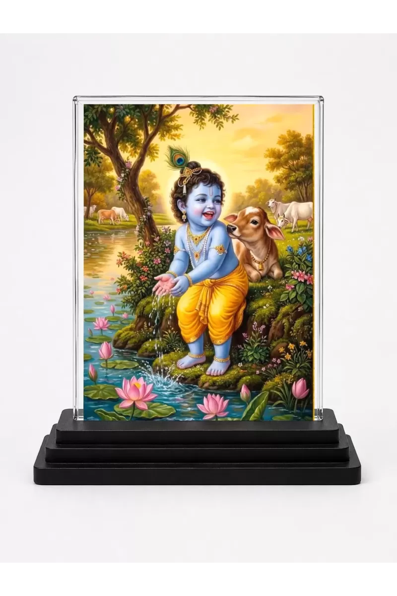 Hindu Deity Acrylic Car Dashboard Showpiece | Double-Sided Hindu Deity Photo Stand | 3 X 4 Inch Photo | Transparent Acrylic Frame With Black Base | Car Dashboard, Office & Table Decor (F70644)