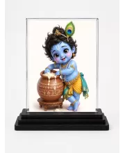 Bal Krishna Acrylic Car Dashboard Showpiece | Double-Sided Bal Krishna Photo Stand | 3 X 4 Inch Photo | Transparent Acrylic Frame With Black Base | Car Dashboard, Office & Table Decor (F70645)