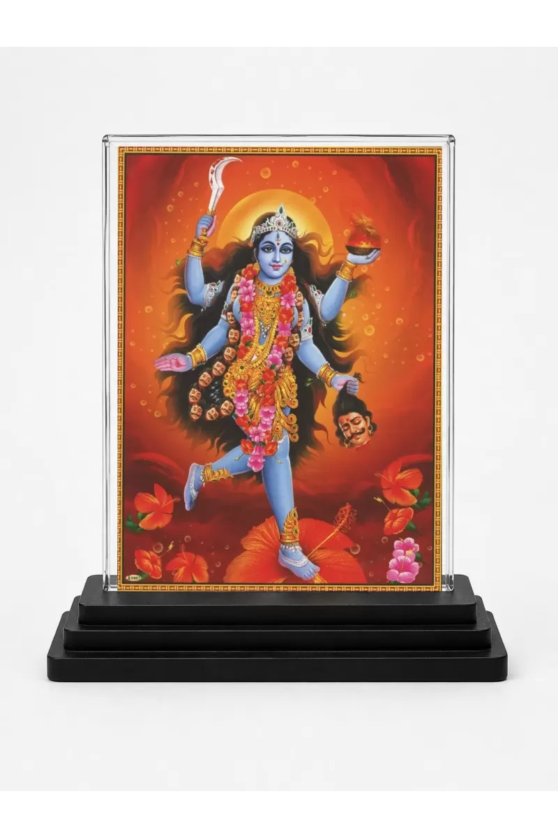 Hindu Deity Acrylic Car Dashboard Showpiece | Double-Sided Hindu Deity Photo Stand | 3 X 4 Inch Photo | Transparent Acrylic Frame With Black Base | Car Dashboard, Office & Table Decor (F70646)