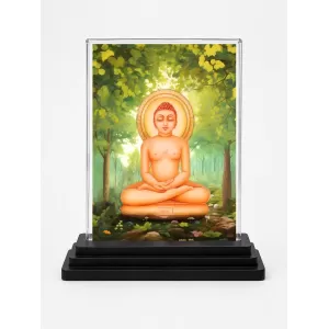 Mahavira Acrylic Car Dashboard Showpiece | Double-Sided Mahavira Photo Stand | 3 X 4 Inch Photo | Transparent Acrylic Frame With Black Base | Car Dashboard, Office & Table Decor (F70648)