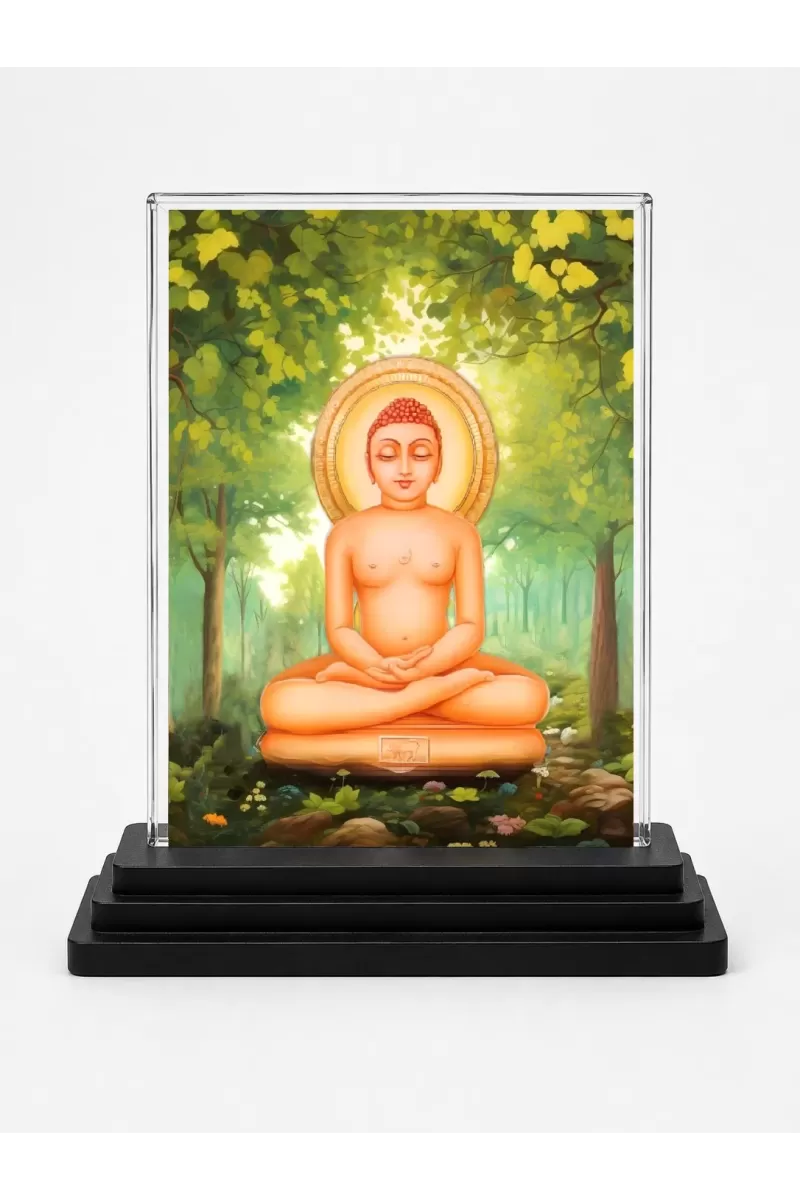 Mahavira Acrylic Car Dashboard Showpiece | Double-Sided Mahavira Photo Stand | 3 X 4 Inch Photo | Transparent Acrylic Frame With Black Base | Car Dashboard, Office & Table Decor (F70648)