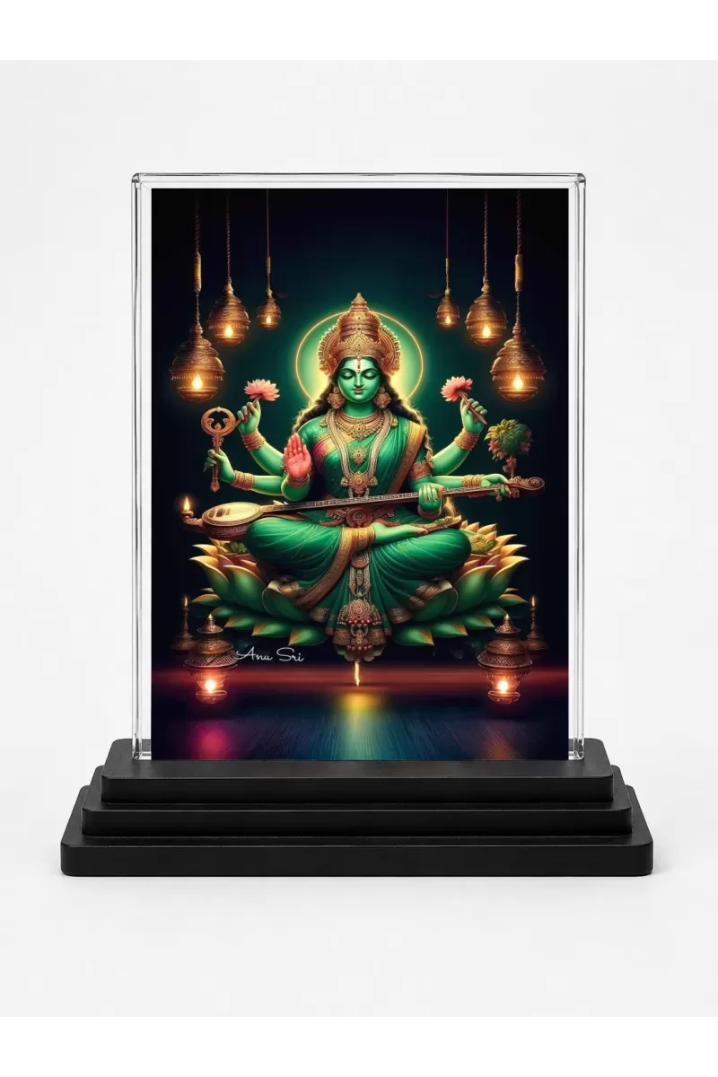 Hindu God Goddess Acrylic Car Dashboard Showpiece | Double-Sided Hindu God Goddess Photo Stand | 3 X 4 Inch Photo | Transparent Acrylic Frame With Black Base | Car Dashboard, Office & Table Decor (F70649)