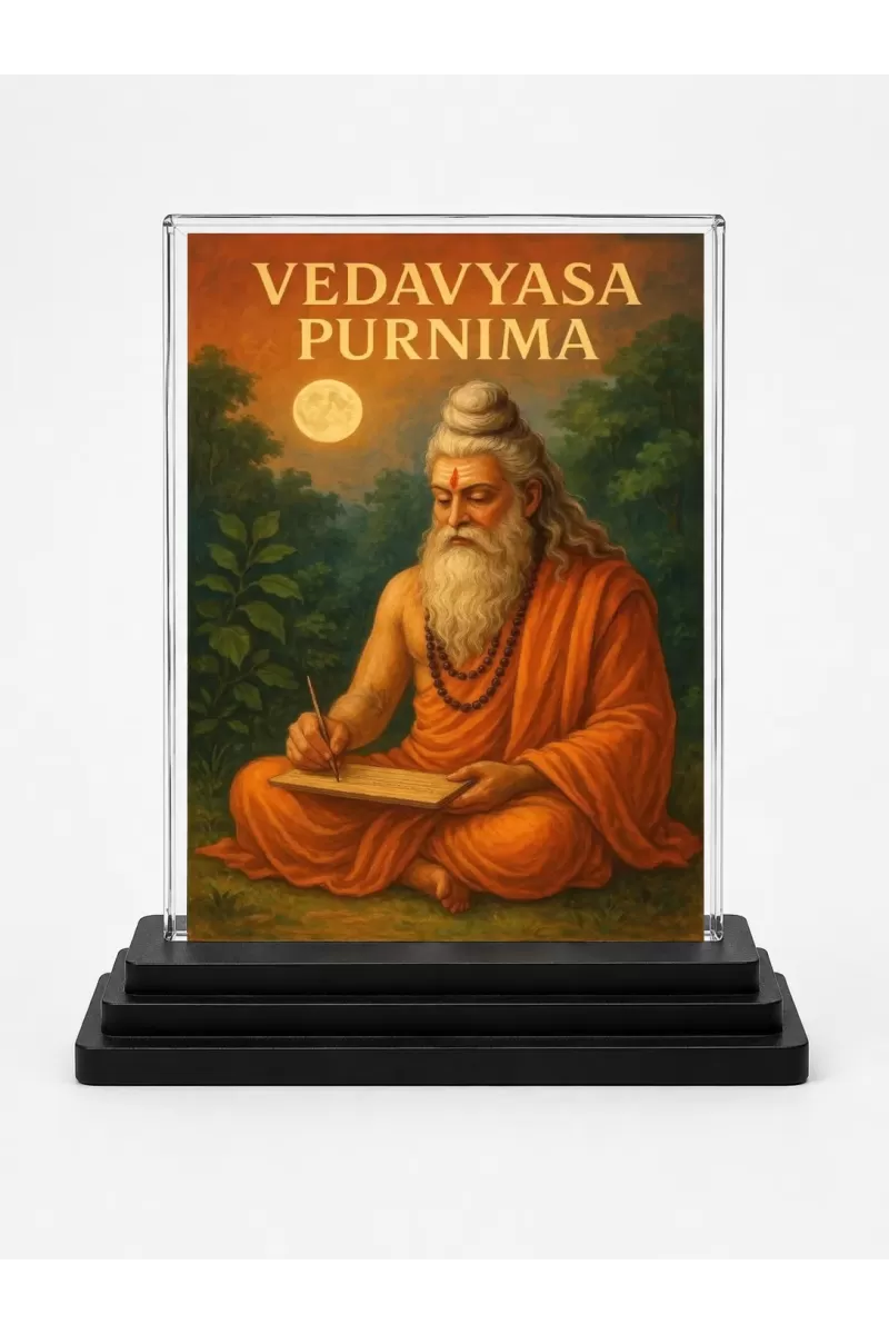 Maharishi Veda Vyasa Acrylic Car Dashboard Showpiece | Double-Sided Maharishi Veda Vyasa Photo Stand | 3 X 4 Inch Photo | Transparent Acrylic Frame With Black Base | Car Dashboard, Office & Table Decor (F70650)
